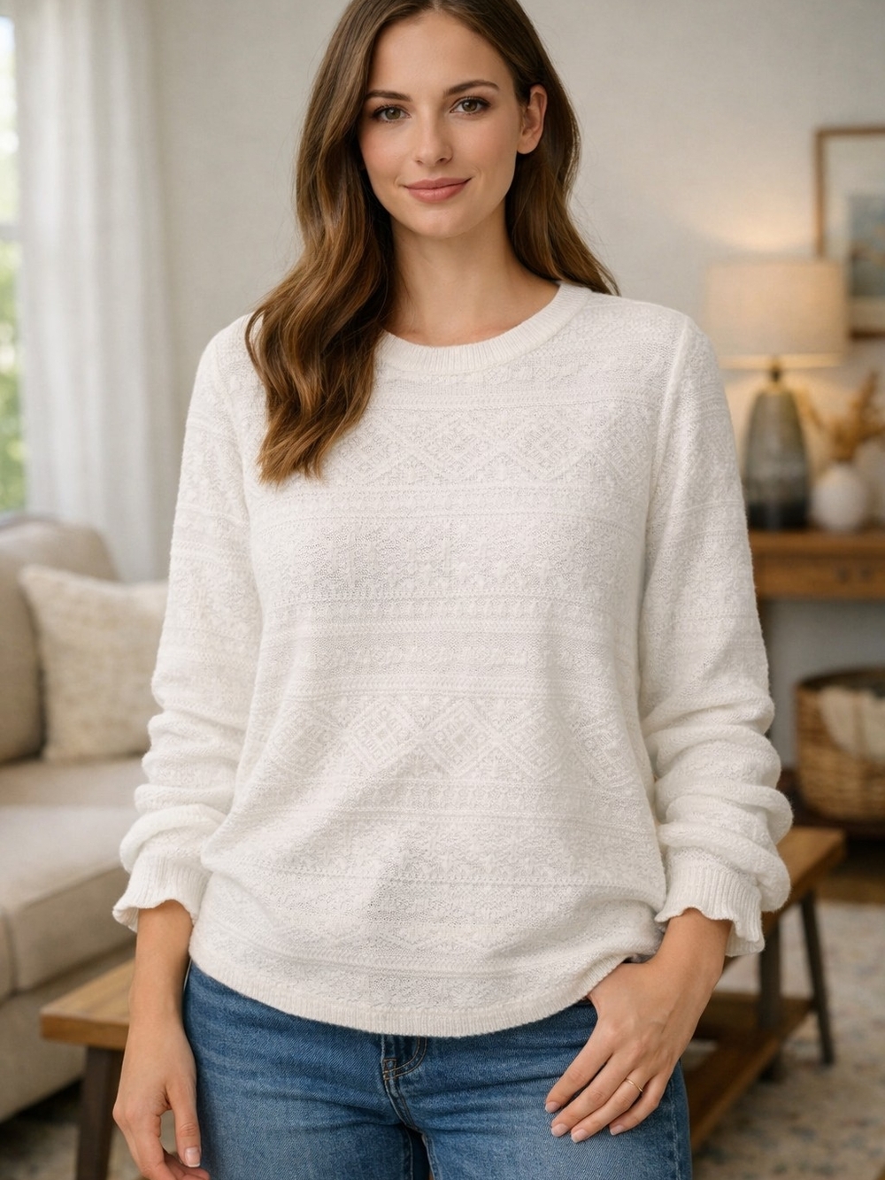 Loft Soft Knit Crewneck Sweater - White